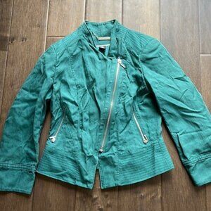 Green White House Black Market Waist Length denim Jacketsize
